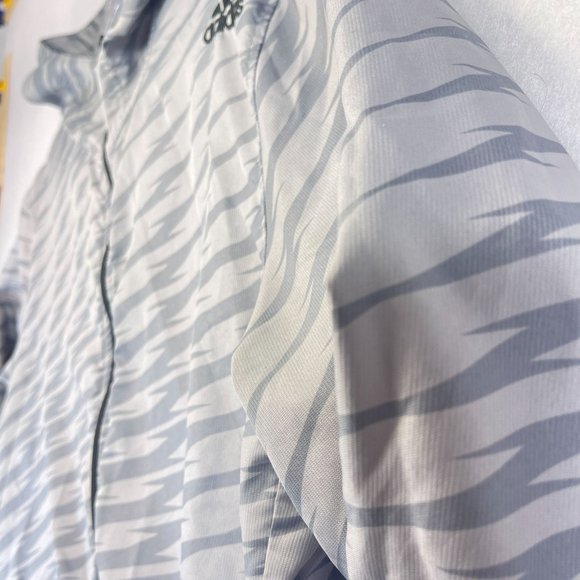 ADIDAS Womens XL Gray Striped Hooded Windbreaker Athletic Full Zip Pockets - Picture 3 of 13